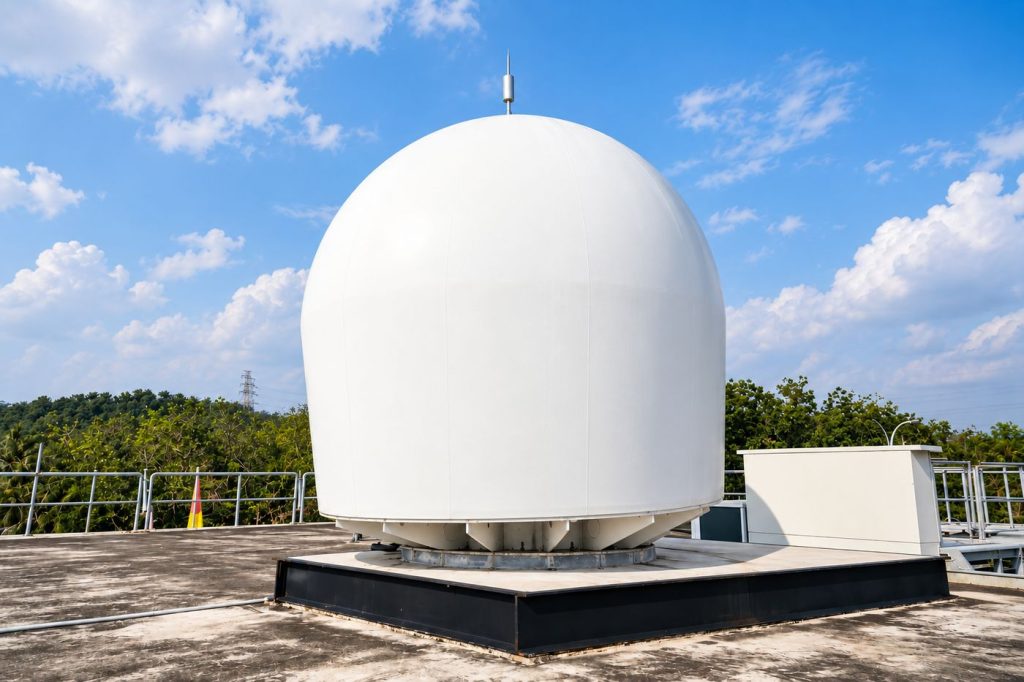 The SPACESAIL LEO radome on the roof of the SGS facility