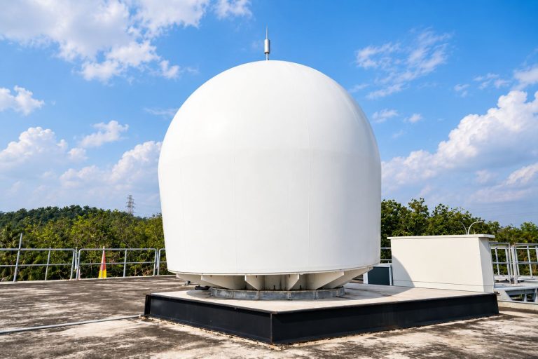The SPACESAIL LEO radome on the roof of the SGS facility